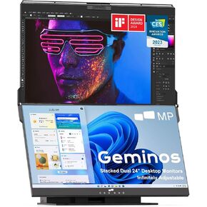 Mobile Pixels Geminos Dual 24" Stacked Computer Monitors with 1080P Webcam&Speakers, 100W USB-C Charging, All-Inclusive Vertical Desktop Monitor, HDMI/USB-A/USB-C, Infinitely Adjustable (2 Monitors) in Kuwait