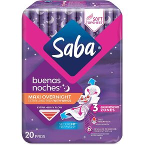 Saba Buenas Noches Maxi Pads Overnight with Wings, 120 Count (6 Packs of 20) in Kuwait