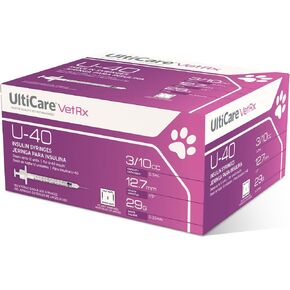 UltiCare VetRx U-40 Pet Insulin Syringes, Comfortable and Accurate Dosing of Insulin for Pets, Compatible with Any U-40 Strength Insulin, Size: 3/10cc, 29G x ½’’, with Half Unit Markings, 100 ct Box in Kuwait