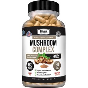 Kaya Naturals Premium Mushroom Complex Potent | Organic Mushroom Supplement| Mushroom Complex Capsules 1995mg Per Serving - Aids Mental Clarity Supports Immune System, Wellness & Vitality | 30 Count in Kuwait