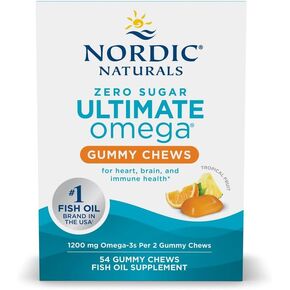Nordic Naturals Zero Sugar Ultimate Omega Gummy Chews, Tropical Fruit, 54 Gummies, Supports Heart, Brain, and Immune Health, Non-GMO, Vegetarian, 27 Servings in Kuwait