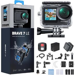 كاميرا AKASO Brave 7 LE 4K30FPS 20MP WiFi Action مع شاشة تعمل باللمس EIS 2.0 Zoom للتحكم عن بعد 131 قدم كاميرا مقاومة للماء تدعم ميكروفون خارجي + بطاقة ذاكرة Kingston 64GB MicroSDXC (حزمة) in Kuwait