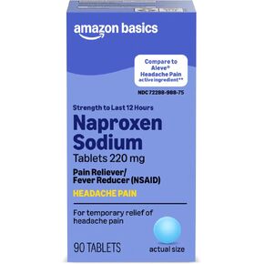 Amazon Basic Care Headache Pain Relief Naproxen Sodium Tablets 220 mg, Also Relieves Arthritis, Muscular Aches, Backache, Menstrual Cramps and Toothache, 90 Count in Kuwait