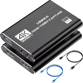 4K HDMI Video Capture Card, USB3.0 1080P 60FPS Video Recorder, Game Capture Card for Streaming and Broadcasting, Works with Nintendo Switch, Xbox Series X/S, Xbox One X/S, PS4, PS5, OBS, Camera, PC in Kuwait