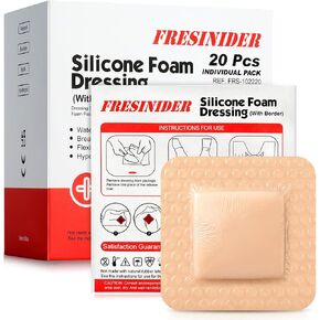 FRESINIDER Silicone Foam Dressing 4" x 4", 30 Pack – Soft Silicone Wound Dressing Pads for Bed Sores & Pressure Ulcers, Post-Surgery Care, Absorbent, Breathable & Gentle on Skin in Kuwait