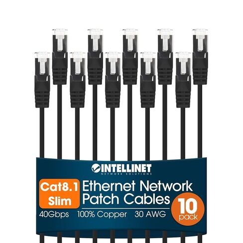 Intellinet Slim Cat8 Ethernet Network Patch Cable – 10-Pack - 40Gbps & 2000MHz, Snagless Boot, 30AWG Pure Bare Copper Wire, Gold-Plated Contacts, Lifetime Mfg Warranty – 1.5ft, 10 Pack, Green in Kuwait