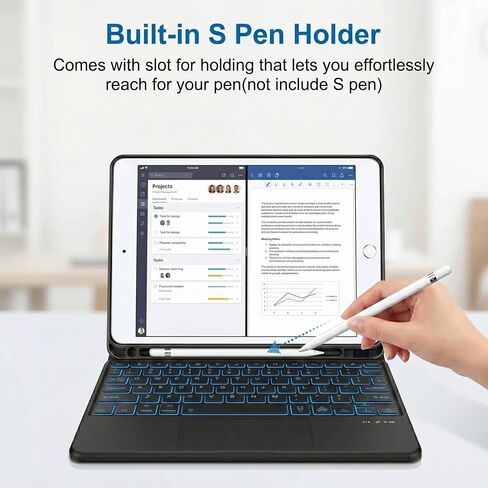 Backlit Touchpad Keyboard Case for iPad Pro 12.9" 2017/2015, Magnetically Detachable Wireless Bluetooth Keyboard Cover with Pencil Holder for iPad Pro 12.9 1st / 2nd Gen, Black in Kuwait