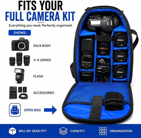 Acuvar Professional DSLR Camera Backpack with Rain Cover for Canon, Nikon, Sony, Olympus, Samsung, Panasonic, Pentax models. in Kuwait
