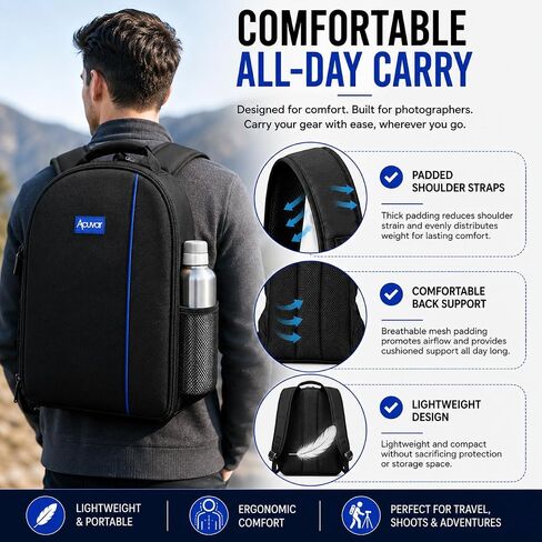 Acuvar Professional DSLR Camera Backpack with Rain Cover for Canon, Nikon, Sony, Olympus, Samsung, Panasonic, Pentax models. in Kuwait