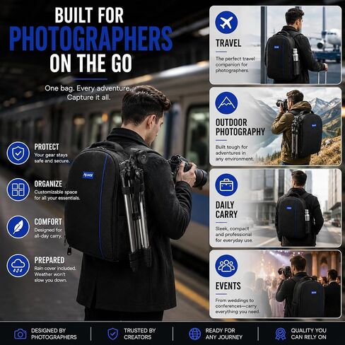 Acuvar Professional DSLR Camera Backpack with Rain Cover for Canon, Nikon, Sony, Olympus, Samsung, Panasonic, Pentax models. in Kuwait