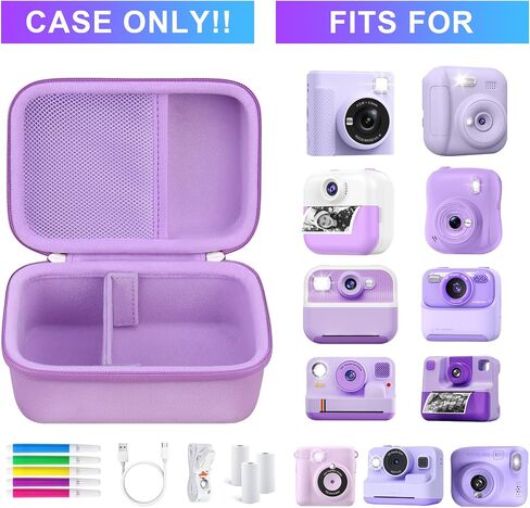 BOVKE Carrying Case for Dylanto/Anchioo/MEETRYE Kids Camera Instant Print,1080P Kids Instant Camera Toys Storage Holder with Mesh Pocket for Printing Papers, Charging Cable, Black in Kuwait