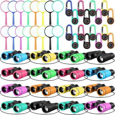 Hiboom 8 Pack Kid Binoculars Set Shockproof Mini Compact Binoculars Compass Magnifying Glass for 3-12 Years Boys Girls Folding Small Telescope Binoculars for Kids Bird Watching Camping Outdoor Play in Kuwait