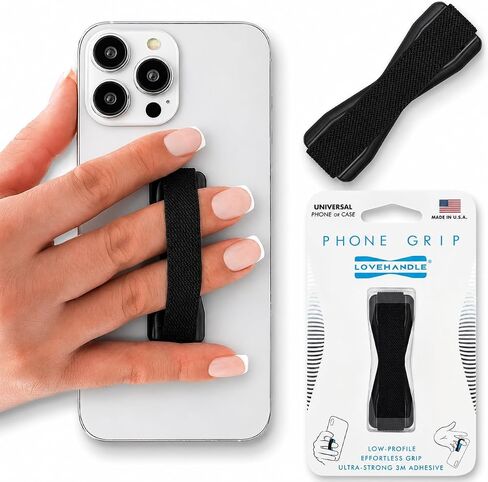 LoveHandle Phone Grip for Most Smartphones and Mini Tablets, Black Elastic Strap with Black Base, LH-01Black in Kuwait