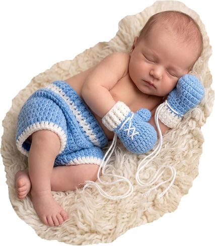 Zeroest Newborn Photography Prop Baby Boy Girl Boxer Outfits | Crochet Knit Baby Photo Props Costume Boxing Trunks Set, Infant Posing Photoshoot in Kuwait