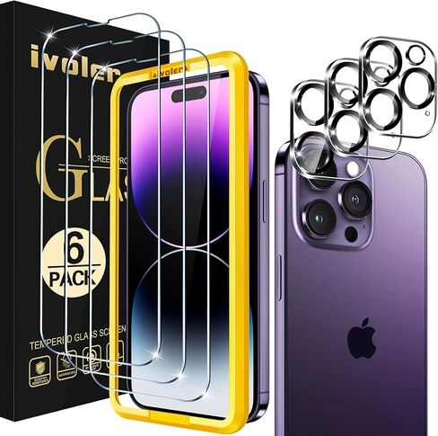 ivoler [3+3 عبوات] زجاج مقسى لهاتف iPhone 14 Plus 6.7 بوصة [3 عبوات] مع [3 عبوات] واقي شاشة لعدسة الكاميرا مع [إطار محاذاة]، حافظة مضادة للخدش شفافة عالية الدقة in Kuwait