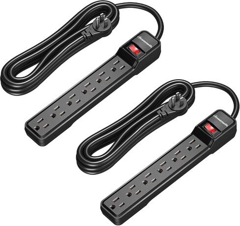 DEWENWILS 2-Pack Power Strip Surge Protector، 15 Ft Extra Long Extension Cord، Low Profile Flat Plug، 15 Amp Circuit Breaker، 500 Joules، Wall Mount، أسود، UL مدرج in Kuwait