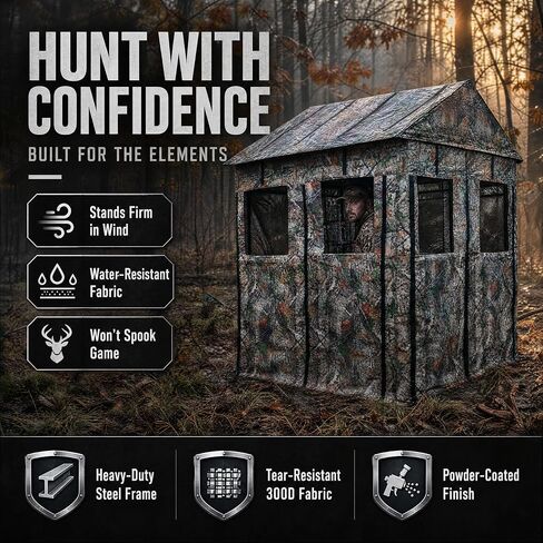 Deluxe Steel Frame True Timber® Camo 3 or 4 Person Hunting Ground Blind - (8) Shoot Through Mesh Windows and Anchoring System Included in Kuwait