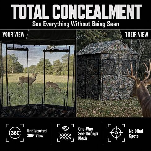 Deluxe Steel Frame True Timber® Camo 3 or 4 Person Hunting Ground Blind - (8) Shoot Through Mesh Windows and Anchoring System Included in Kuwait