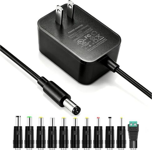 Lantisri 12V 2A AC Adapter Charger Replacement with 11 Tips, 12 Volts 24W 2000mA Regulated Switching Power Supply for LED Strip Light, CCTV Camera, BT Speaker, GPS, Webcam, Router (Cable Long 6ft) in Kuwait
