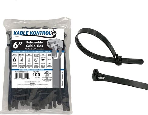 Kable Kontrol Reusable Cable Zip Ties 14 Inch 100 Pcs Black, 50 Lbs Tensile Strength, Self-Locking, Multipurpose Trigger Releasable & Adjustable Nylon Plastic cord wraps for indoor & Outdoor use in Kuwait