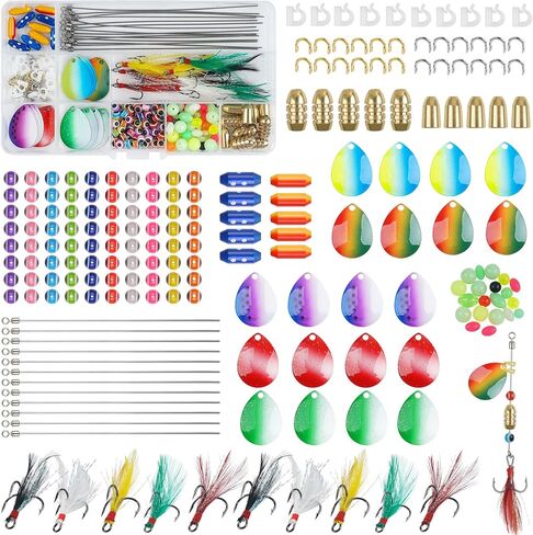 Spinner Making Kit,255pcs Walleye Rig Fishing Lure Making Kit Hammered Colorado Blades Walleye Spinner Crawler Harness Fishing Clevises Eye Beads Bass Trout Lure with Fishing Gift Box in Kuwait