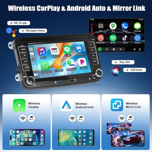 2G+64G Android Car Radio for VW Passat Golf Jetta Golf Tiguan Wireless Apple CarPlay Android Auto Double Din 7 Inch Touch Screen Bluetooth GPS Navigation WiFi FM/RDS USB/Type-C + Backup Camera Mic in Kuwait
