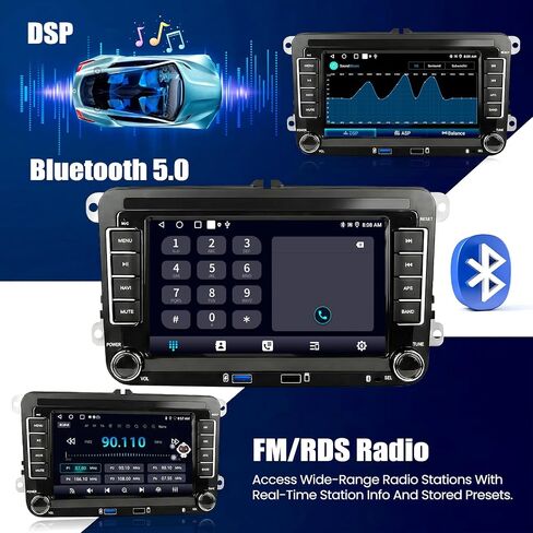 2G+64G Android Car Radio for VW Passat Golf Jetta Golf Tiguan Wireless Apple CarPlay Android Auto Double Din 7 Inch Touch Screen Bluetooth GPS Navigation WiFi FM/RDS USB/Type-C + Backup Camera Mic in Kuwait