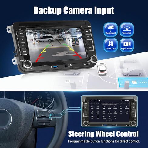 2G+64G Android Car Radio for VW Passat Golf Jetta Golf Tiguan Wireless Apple CarPlay Android Auto Double Din 7 Inch Touch Screen Bluetooth GPS Navigation WiFi FM/RDS USB/Type-C + Backup Camera Mic in Kuwait