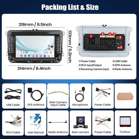 2G+64G Android Car Radio for VW Passat Golf Jetta Golf Tiguan Wireless Apple CarPlay Android Auto Double Din 7 Inch Touch Screen Bluetooth GPS Navigation WiFi FM/RDS USB/Type-C + Backup Camera Mic in Kuwait