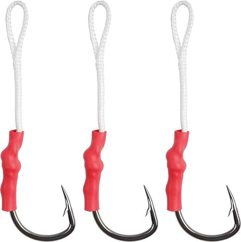 Fishing Assist Hooks with PE Line for Jigging - 30pcs Saltwater Jig Fishing Hooks Jigging Assist Hooks Vertical Butterfly Jig Hooks Slow Pitch Jig Hooks Braid Assist Cords in Kuwait