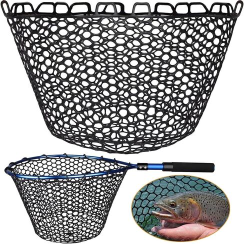 Dovesun Rubber Fishing Net Replacement Netting without Handle Clear Black Fishing Nets for Fish Fly Fish Landing Net Bag for Freshwater Saltwater Foldable Trout Net Rubber Mesh 5 Sizes in Kuwait