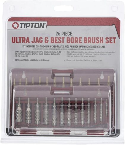 Tipton 26-Piece Ultra Cleaning Jag and Best Bore Brush Set in Caliber Labeled Storage Case for Firearm Cleaning, Maintenance,red/ bronze in Kuwait