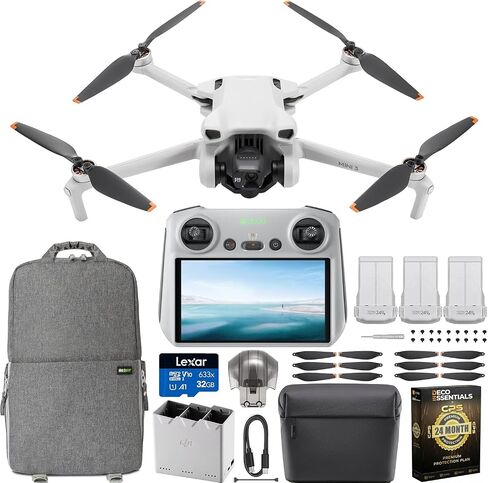 DJI Mini 3 Pro Camera Drone Quadcopter with RC Smart Remote Controller CP.MA.00000492.02 with 4K Video, 48MP Photo, Extended Protection Bundle with Deco Gear Backpack + FPV VR Viewer Pilot Headset in Kuwait