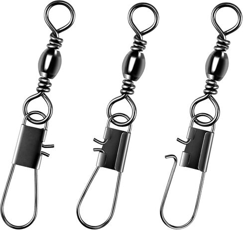 100-Pack Fishing Snap Swivels, Barrel Swivels Fishing Tackle with Snaps Freshwater, Stainless Steel Safty Interlock Snap Swivel Black Nickel Coated Lure Hook Connector Quick Change Clips in Kuwait