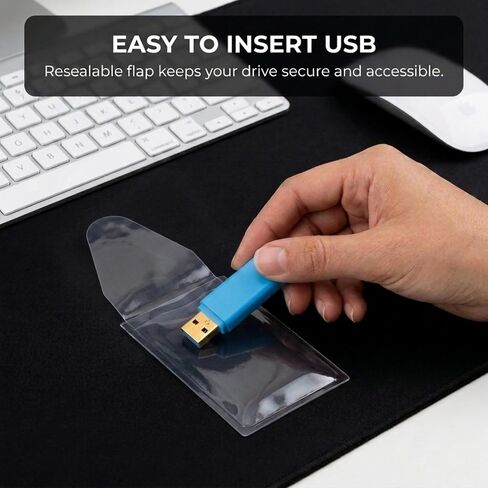 Professional USB Drive Adhesive Pockets | Transparent Self-Adhesive Storage Sleeves | Universal Flash Drive Holders | Stick-On Pouches for Organizing Tech Accessories | 10 Pack in Kuwait