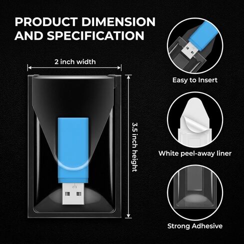 Professional USB Drive Adhesive Pockets | Transparent Self-Adhesive Storage Sleeves | Universal Flash Drive Holders | Stick-On Pouches for Organizing Tech Accessories | 10 Pack in Kuwait