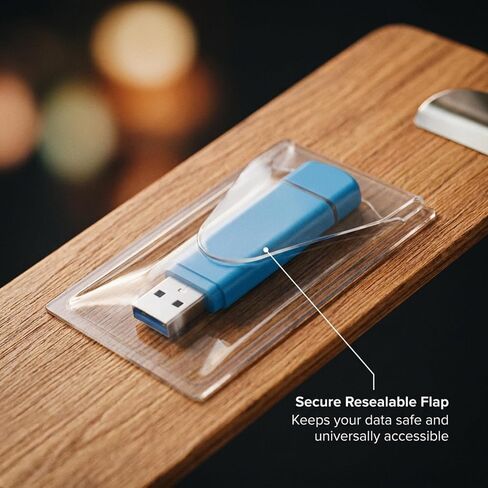 Professional USB Drive Adhesive Pockets | Transparent Self-Adhesive Storage Sleeves | Universal Flash Drive Holders | Stick-On Pouches for Organizing Tech Accessories | 10 Pack in Kuwait