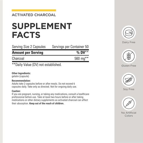 Integrative Therapeutics Activated Charcoal - Gluten Free - Dairy Free - 100 Capsules in Kuwait