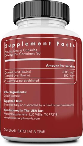 Ancestral Supplements Grass Fed Beef Heart Supplement, 3300mg, CoQ10 Supplement Supports Heart and Mitochondrial Health, Non-GMO, 180 Capsules in Kuwait