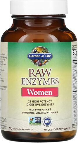 Garden of Life 22 Digestive Enzymes for Women with Bromelain, Papain, Lipase & Lactase Plus Probiotics & Vitamins B12, Biotin & Zinc – RAW Enzymes – Non-GMO, Gluten-Free, Vegetarian, 90 Capsules in Kuwait