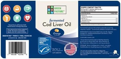 Green Pasture Fermented Cod Liver Oil Orange Flavor 120 Caps in Kuwait