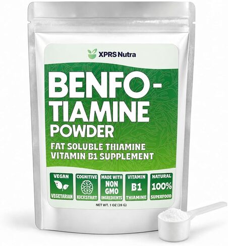 XPRS Nutra Benfotiamine Powder (Thiamine) - Fat Soluble Happy Heart Thiamine Powder - Enhanced Vitamin B1 Benfotiamine for a Cognitive Boost - Vegan Friendly Benfotamine Powder (.25 Ounce) in Kuwait