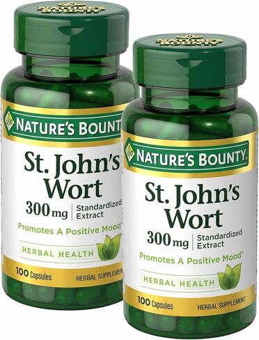 Nature's Bounty St. John's Wort Pills and Herbal Health Supplement, 300mg, 100 Capsules, Gelatin, Dicalcium Phosphate, Silica, Vegetable Magnesium Stearate in Kuwait