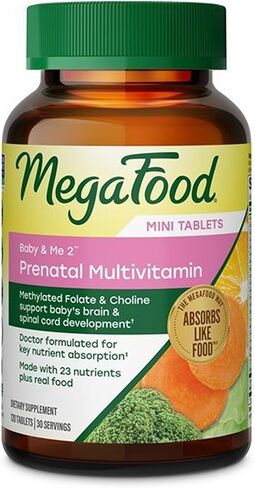 MegaFood Baby & Me 2 Prenatal Vitamin & Minerals - Vitamins for Women - with Folate (Folic Acid Natural Form), Choline, Iron, Iodine, Vitamin C, Vitamin D and More - 120 Mini Tabs (30 Servings) in Kuwait