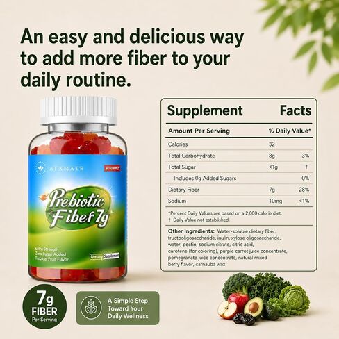AFXMATE Fiber Supplement Gummies for Adult, 7 g Fiber Sugar Free Vegan & Gluten Free - Digestive Health, Regularity Support 120 Count in Kuwait