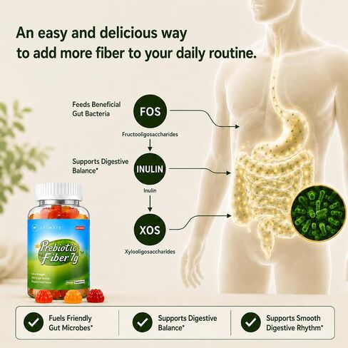 AFXMATE Fiber Supplement Gummies for Adult, 7 g Fiber Sugar Free Vegan & Gluten Free - Digestive Health, Regularity Support 120 Count in Kuwait