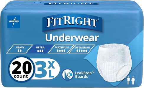 FitRight Adult Incontinence Underwear, Heavy Absorbency, 3X-Large, 75"-94" Waist (20 Count) in Kuwait
