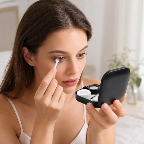 AHIER Portable Contact Lens Case Travel Kit Mirror +bottle + tweezers Container Holder (black) in Kuwait