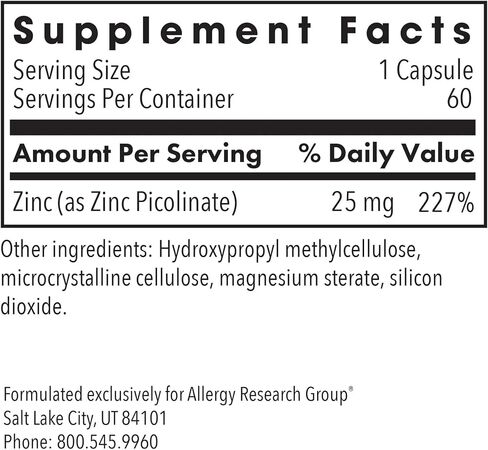 Allergy Research Group Zinc Picolinate 60 Capsules in Kuwait