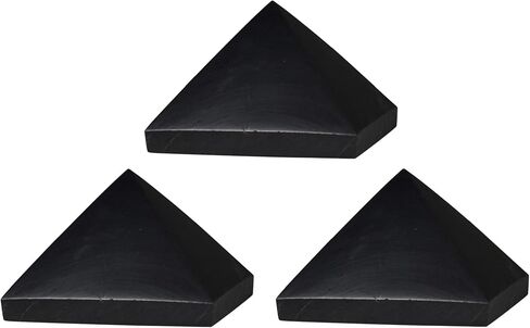Shungite World 3 pcs Authentic Shungite Pyramid Unpolished, 60 mm / 2.36" Real Shungite Stones Shungite Crystal Pyramid Home Protection Room Decor Office Decor Authentic Crystals Black Pyramid in Kuwait